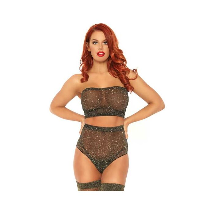 Leg avenue 2 pieces set lurex spandex top and panty golden one size