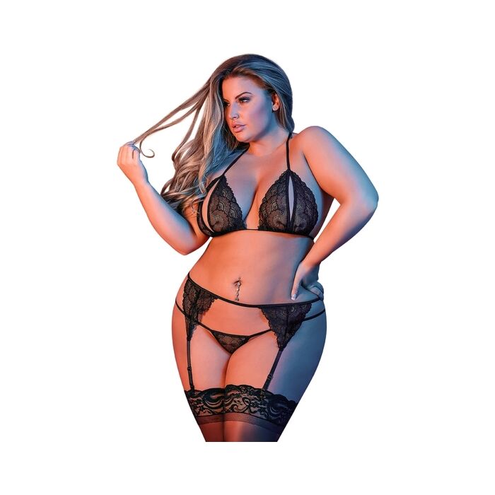 Lace set with garter belt - black