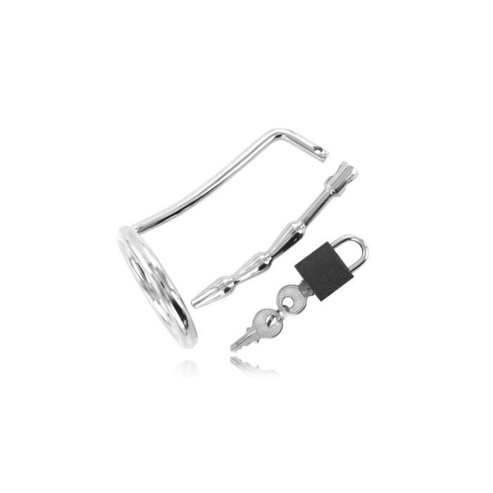 Metal hard chastity cock ring uretral