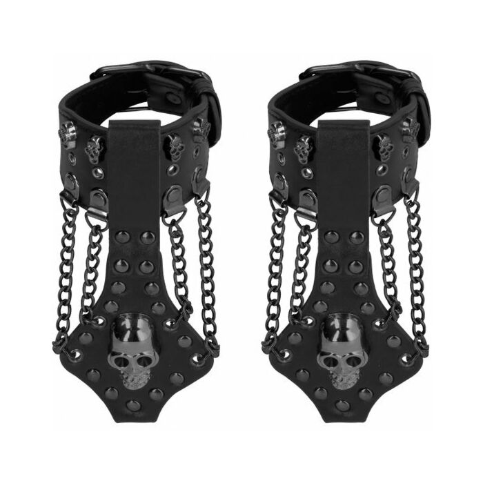 Ouch! skulls and bones - handcuffs with skulls and chains - black