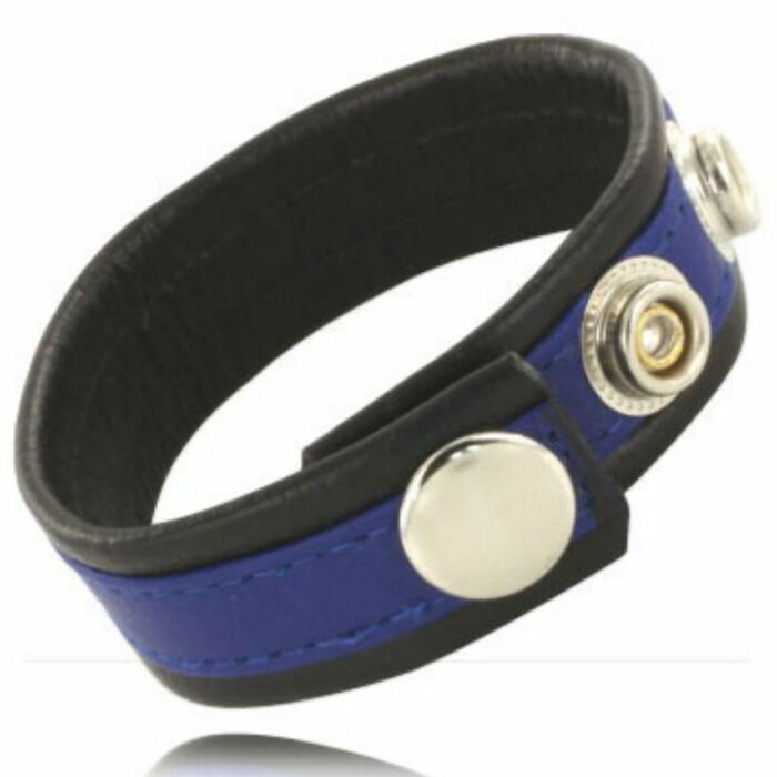Metal hard - cock and ball strap with snaps - black and blue