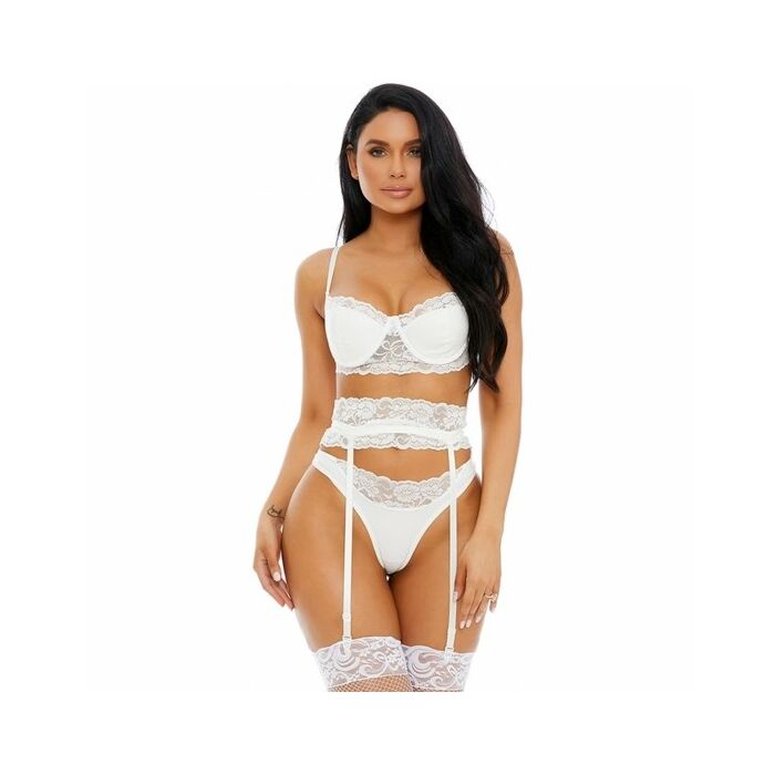 More than lace faux leather lingerie set - white