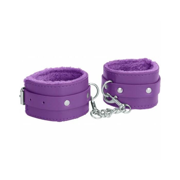 Ouch plush leather hand cuffs black purple