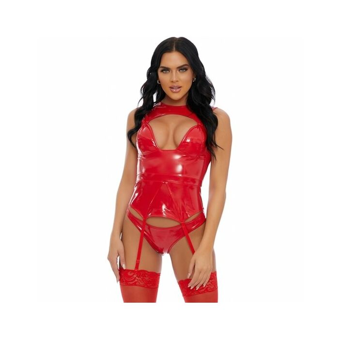 Slicked up vinyl lingerie set - red