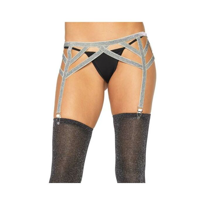 Leg avenue silver lurex elastic garter belt one size