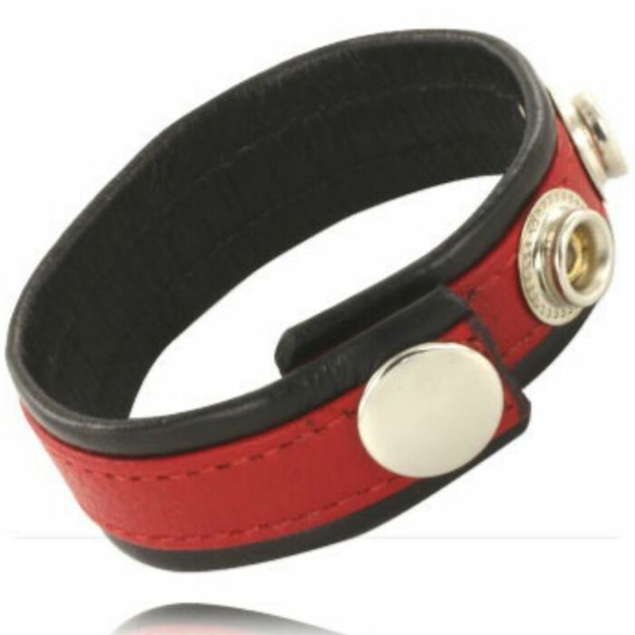 Metal hard - cock and ball strap with snaps - black and red