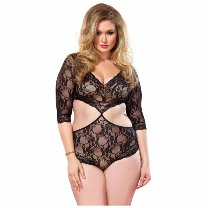 Leg avenue cut out floral lace teddy plus size