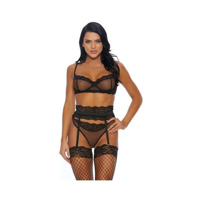 Caught playing bra garter belt and panty black