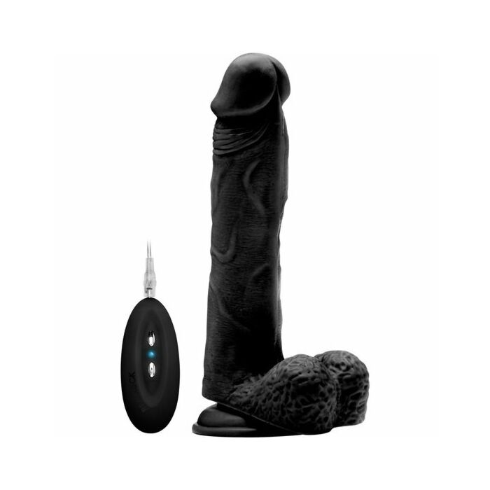 Vibrating realistic cock - 9 inch - with scrotum - black