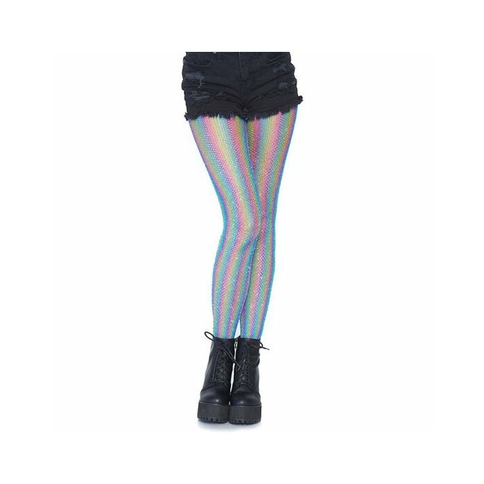 Lurex rainbow fishnet tights - blue
