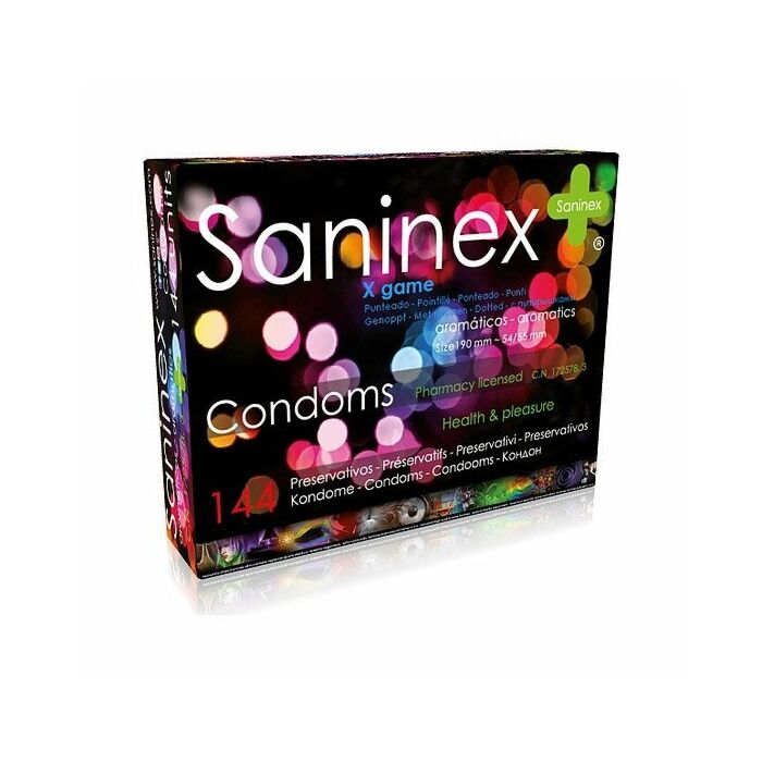 Saninex condoms x game aromatic and dotted condoms 144  units
