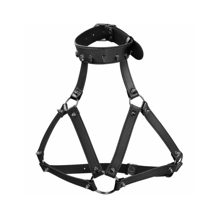Ouch! skulls and bones - harness with skulls & spikes - black