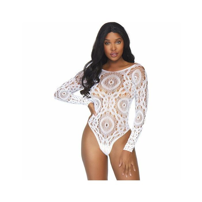 Crochet lace snap crotch teddy - white