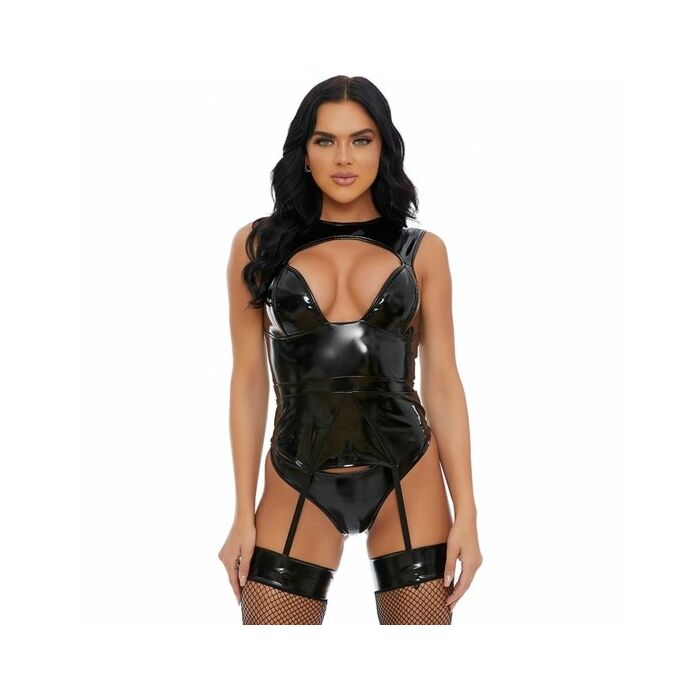 Slicked up vinyl lingerie set black