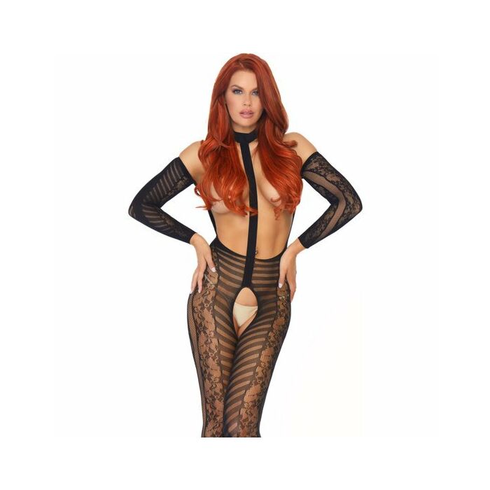 Leg avenue halter long sleeved bodystocking one size