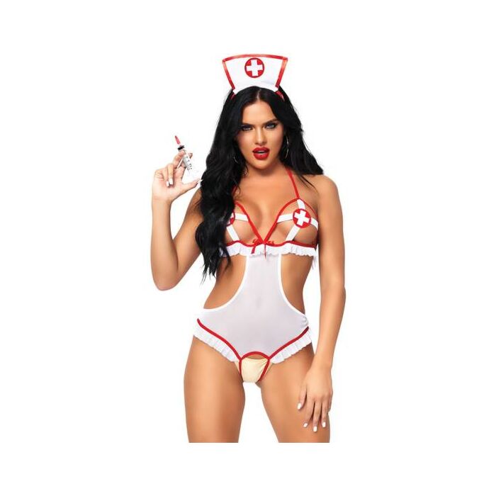 Leg avenue nurse open crothless teddy one size