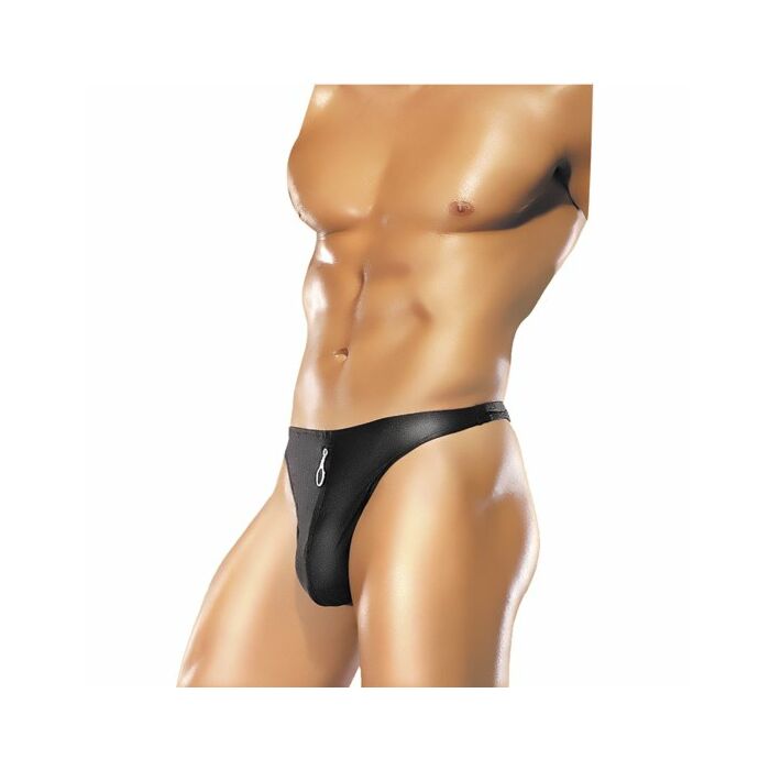 Male power zipper thong black