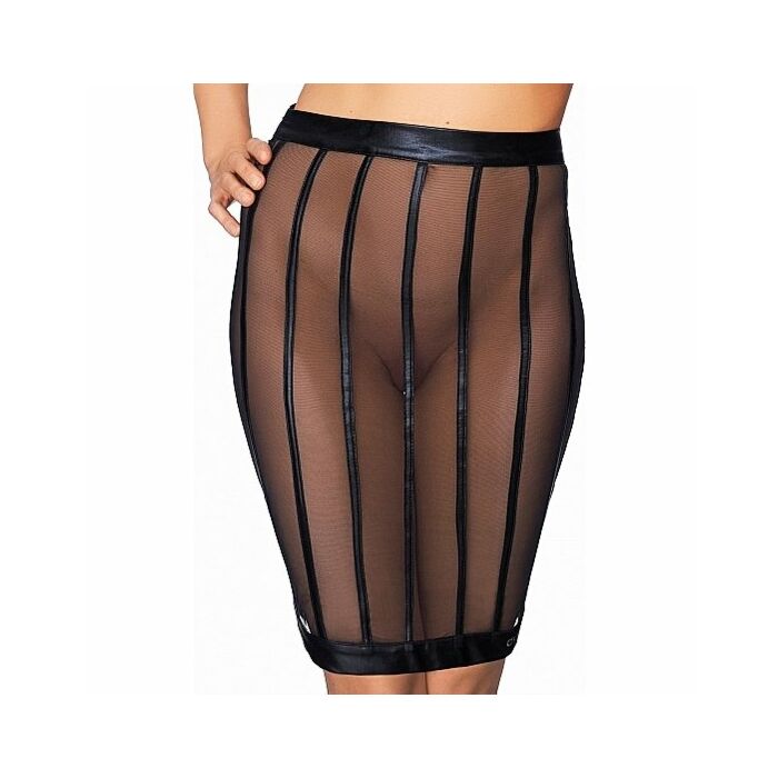 Socorro wetlook and mesh striped pencil skirt - black