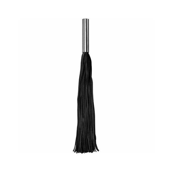 Leather whip metal long - black