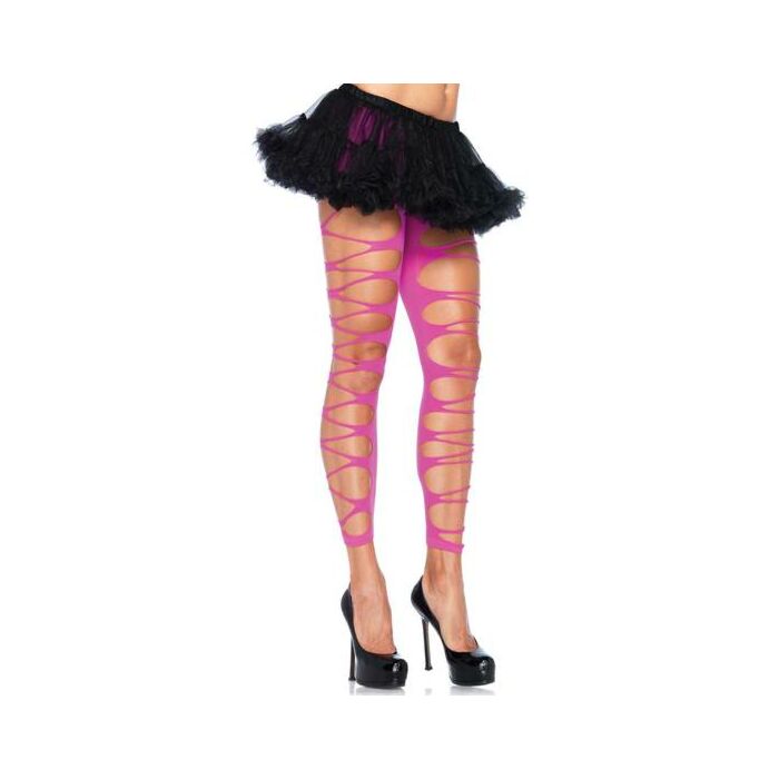Leg avenue footless shredded tights neon pink