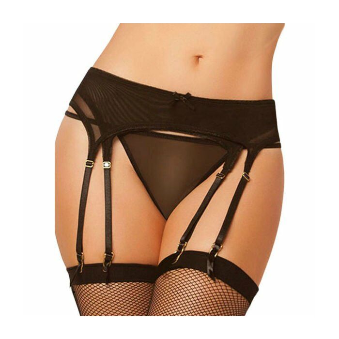 Queen lingerie black thong garter set +