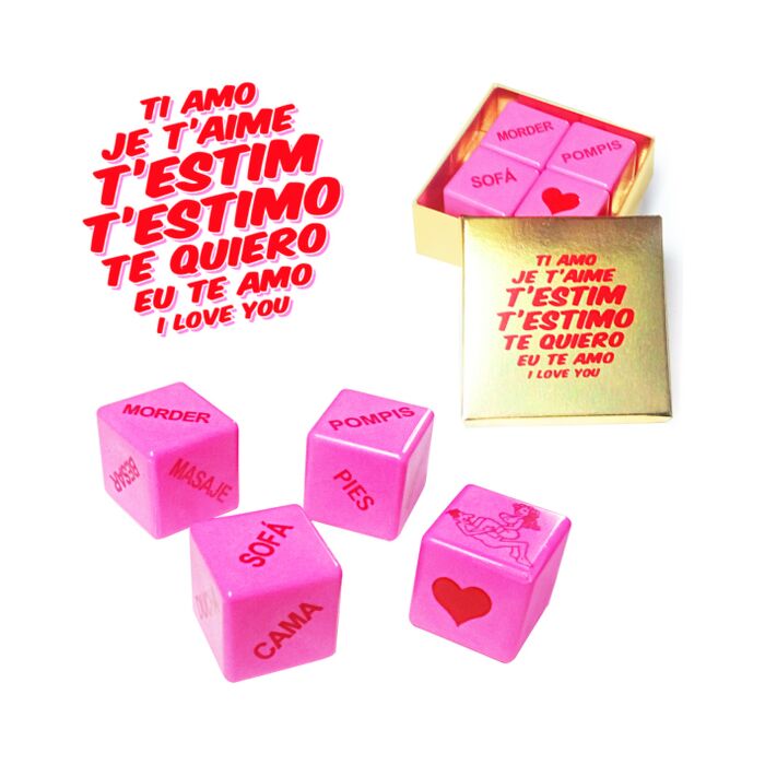 Erotic pink dice for couple games - I Love You Languages Box 4 Dice