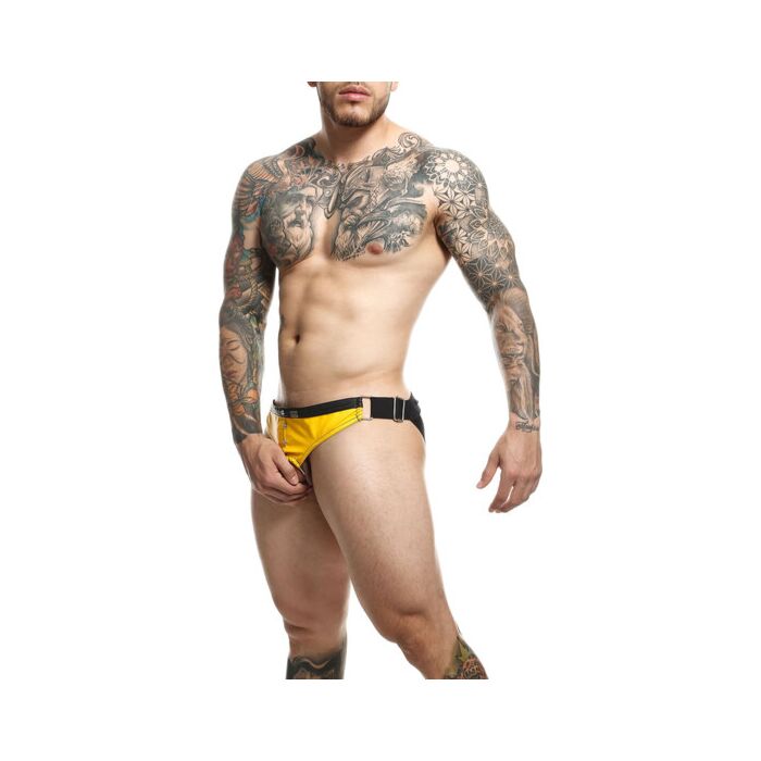 DNGEON Cockring Jockstrap Yellow - Leather Waistband - Sex Shop