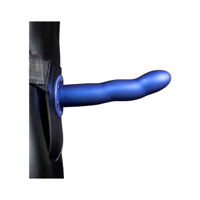 Ouch Curved Metallic Blue Hollow Strap-On 8'' - Sex Shop