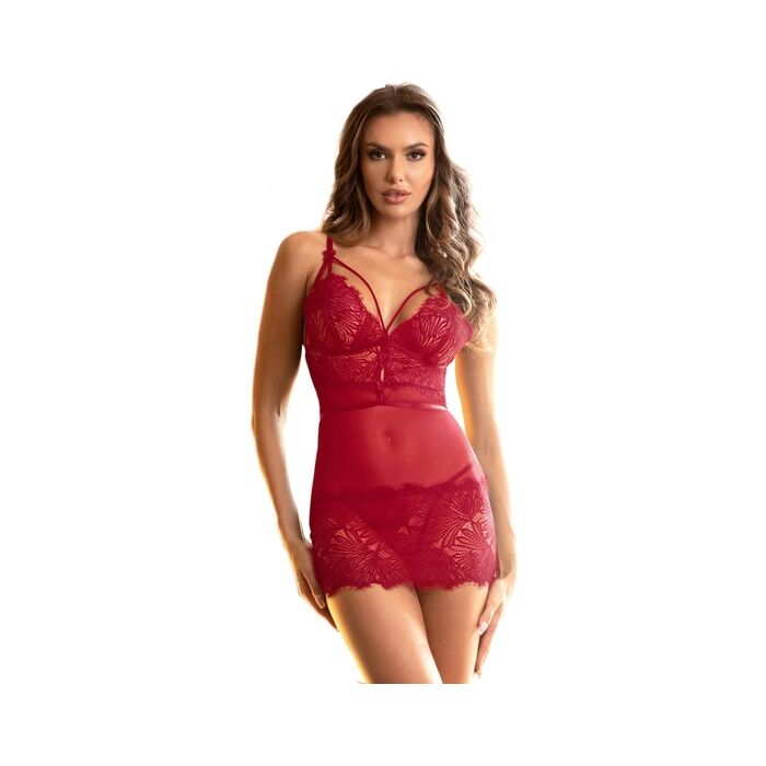 3XL Tight Red Wine Lace Chemise with Adjustable Straps