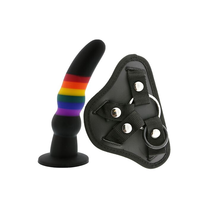 Rainbow Strap On Dildo