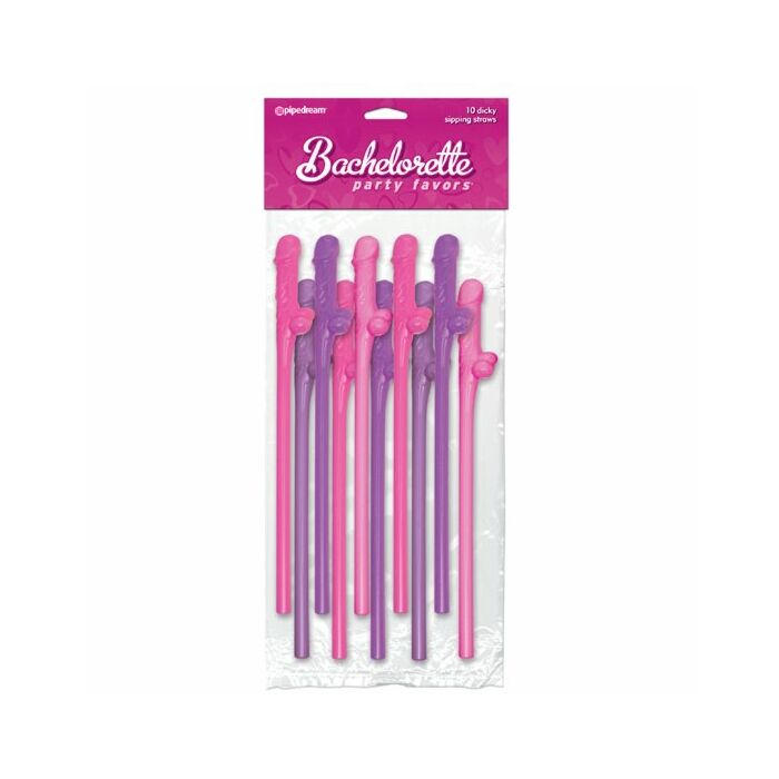 Bachelorette penis straws pink-lilac 10 pcs