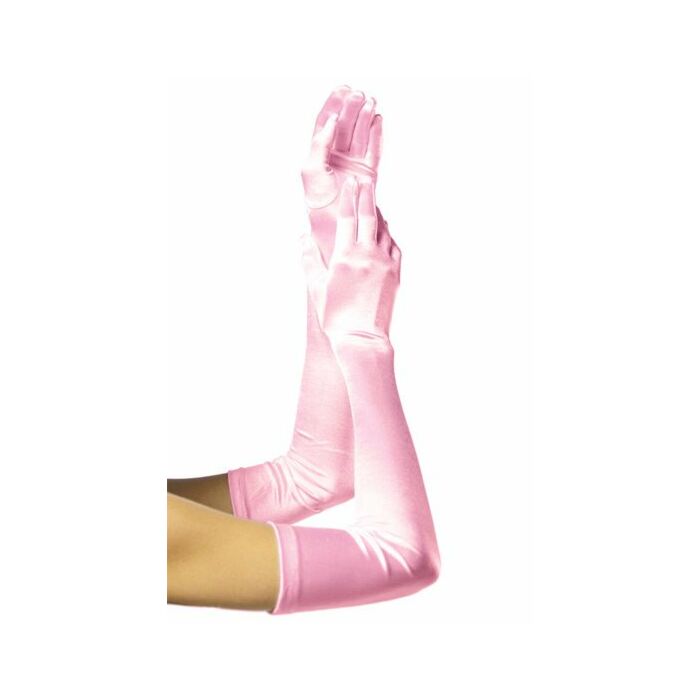 Leg avenue clear pink satin gloves extra long