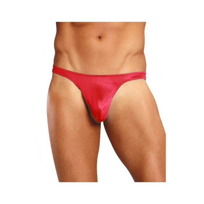 Male red satin thong power