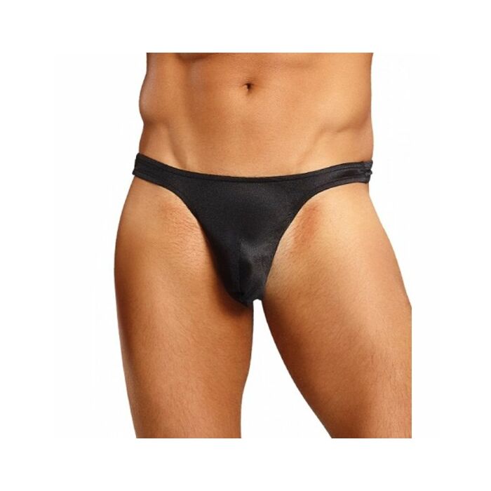 Male power black satin thong