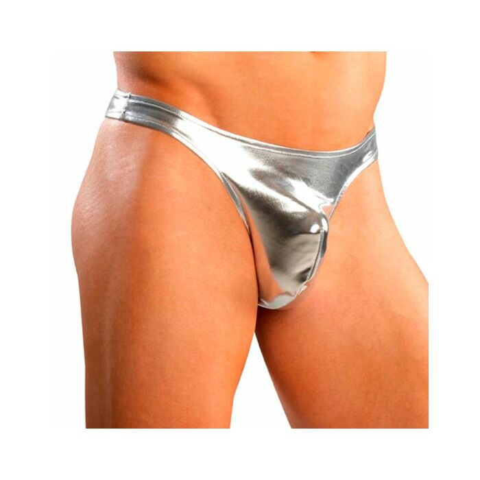 Male power heavy metal silver thong
