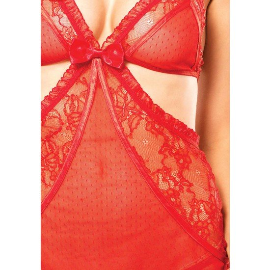 Leg avenue set 2 pieces chemise type apron with sateen ribbon and red thong